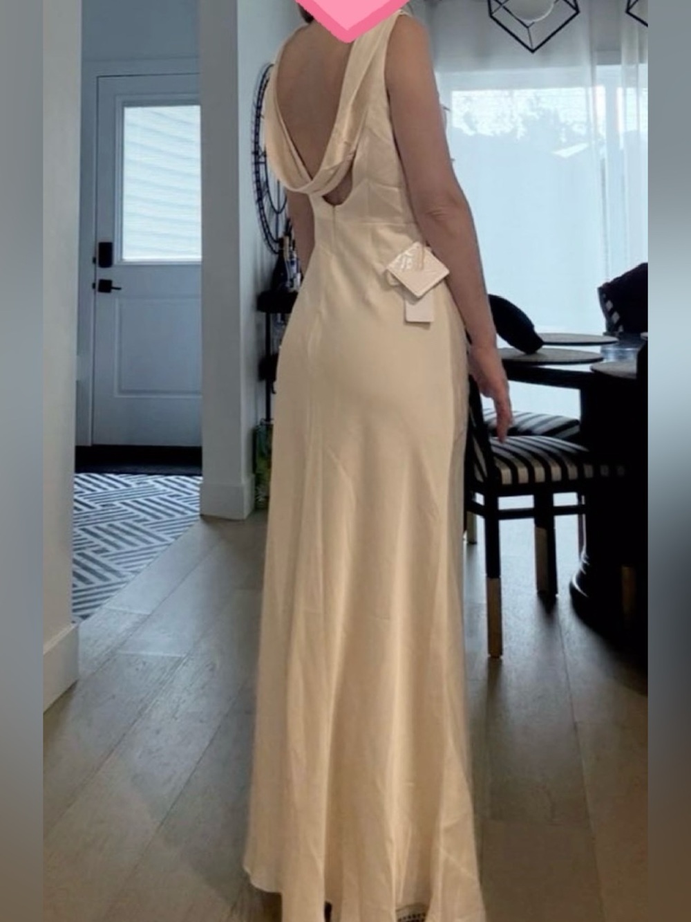 Azazie Blush Cream Satin Cowl Neck Wedding Gown